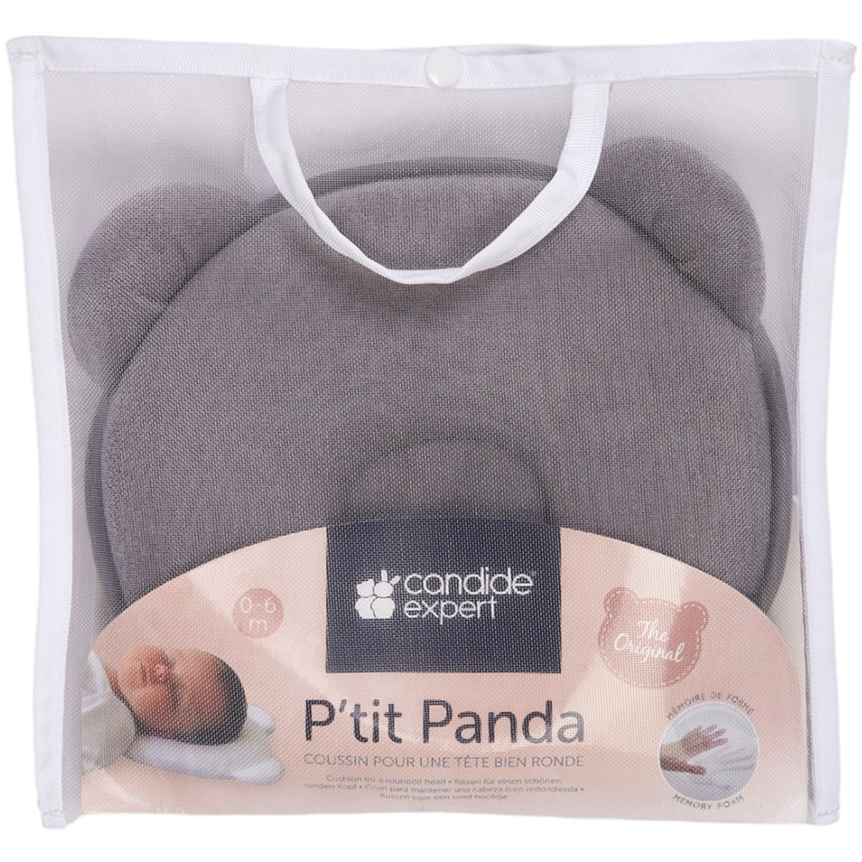 Candide Grey Panda Baby Pillow