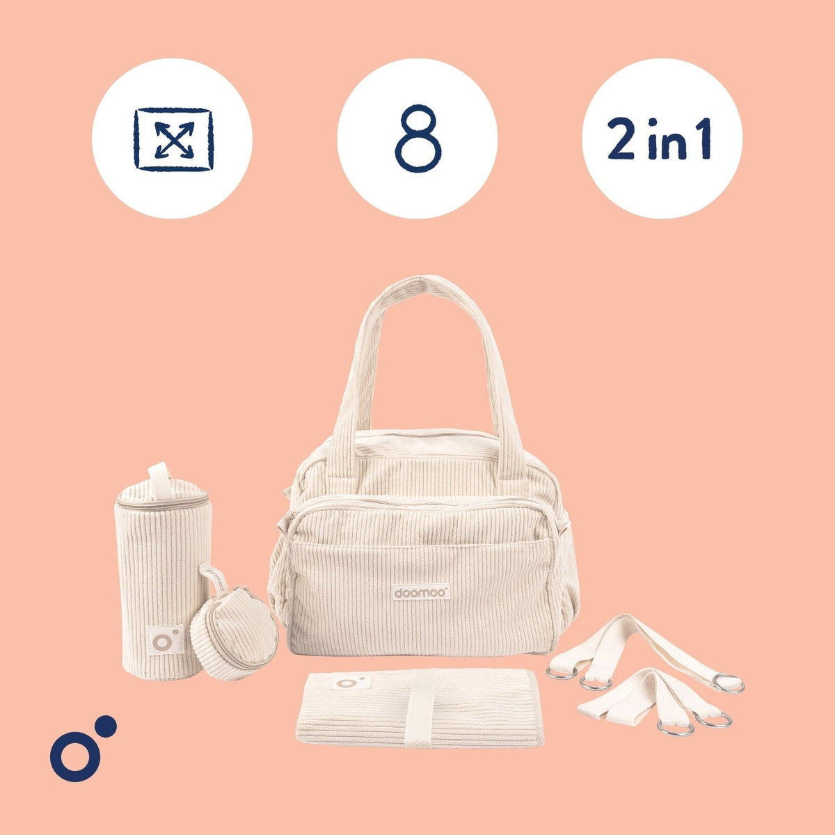 Doomoo Corduroy Sand Diaper Bag With 8 Accessories