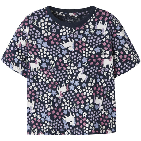 Name It Navy Blazer Unicorn Flowers Nmfvelda Ss Nreg Top