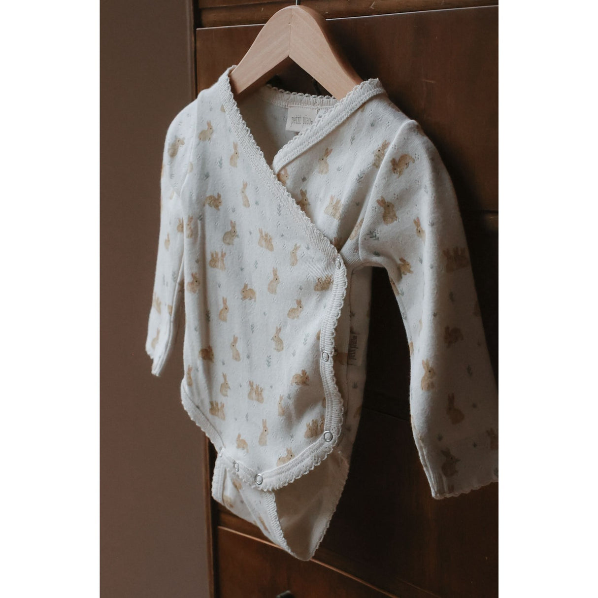 Petit Piao Eggnog Rabbit Aop Ppdio L_S Body Fold Pointelle Nb