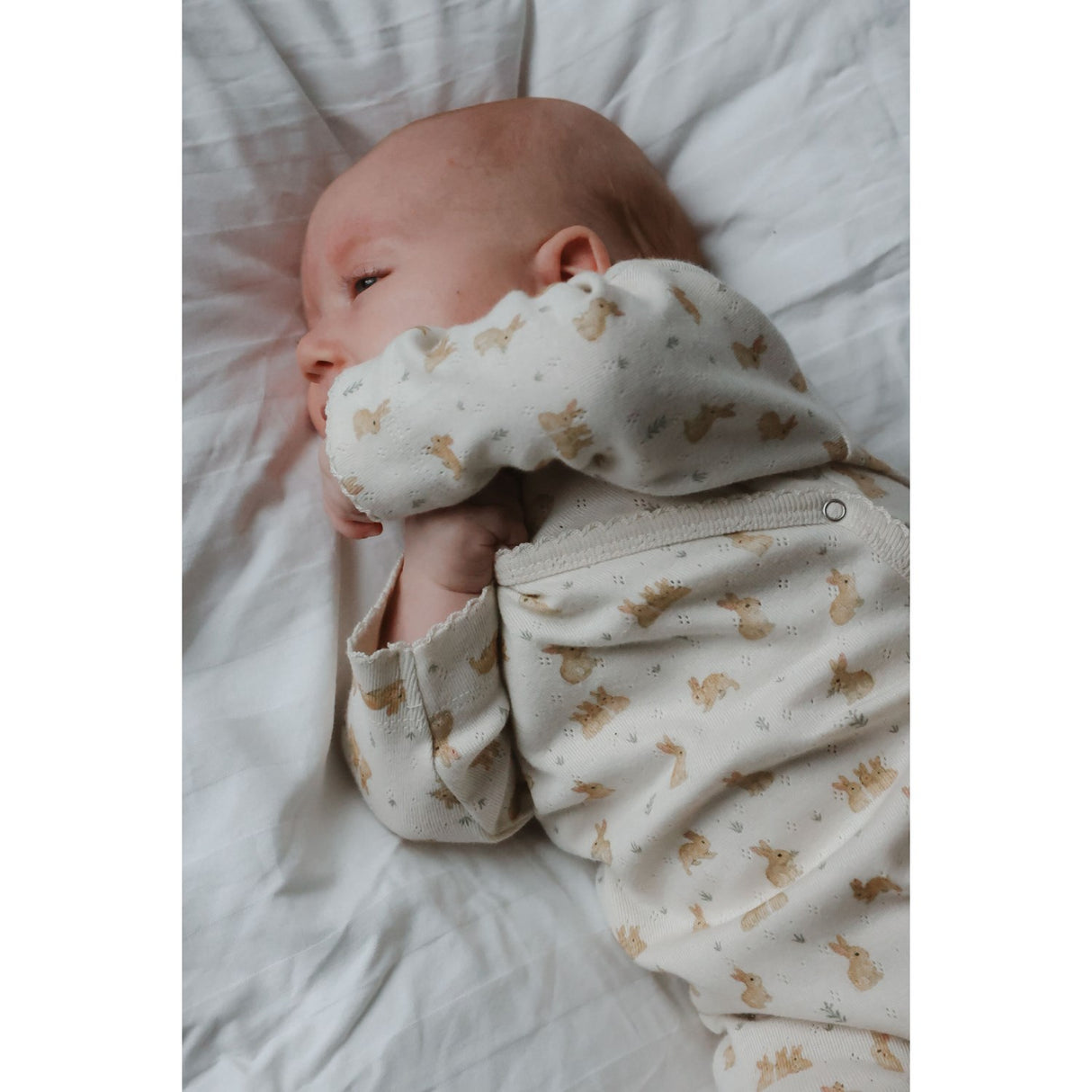 Petit Piao Eggnog Rabbit Aop Ppdio L_S Jumpsuit Fold Feet Pointelle Nb