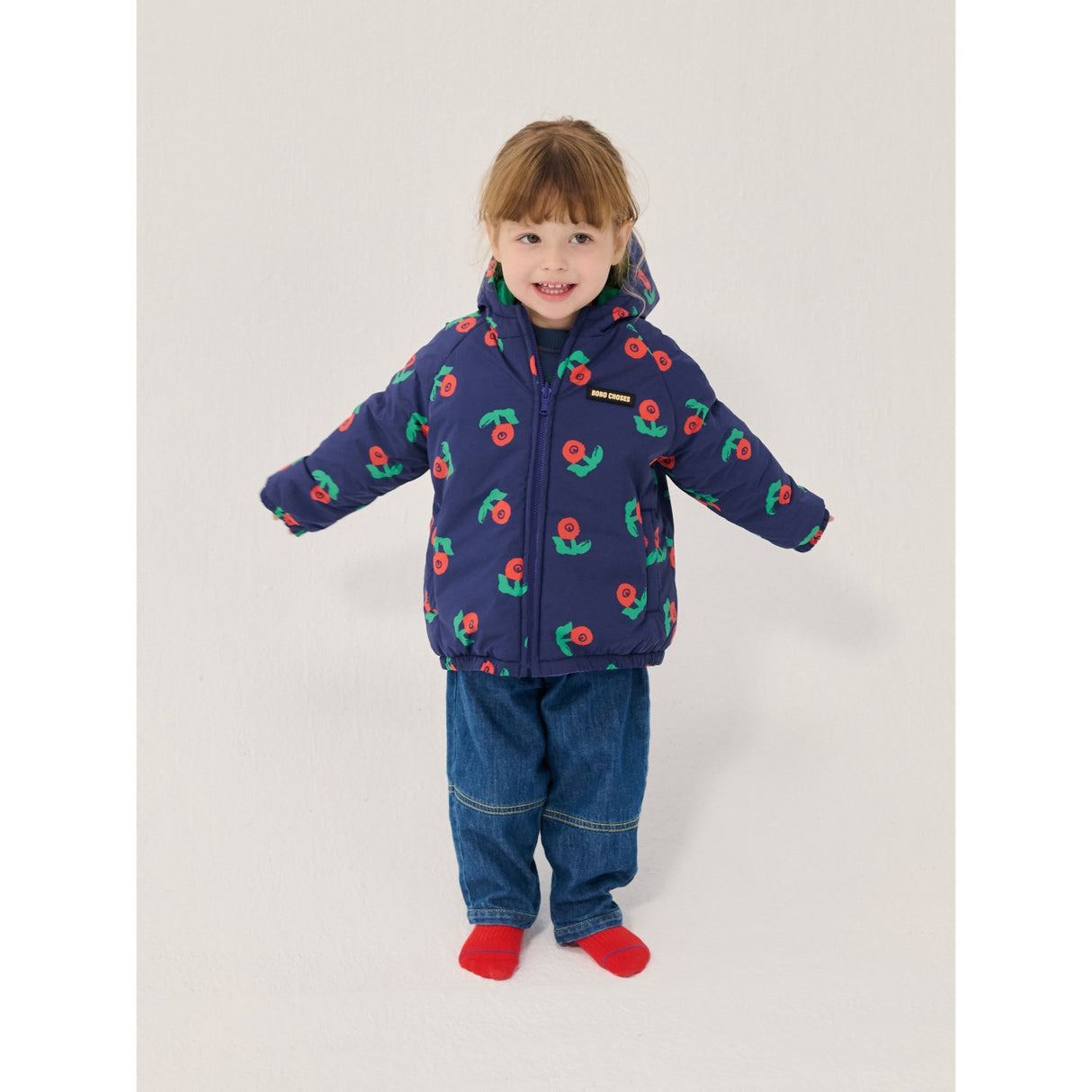 Bobo Choses Navy Blue Stamp Bloom All Over Reversible Anorak