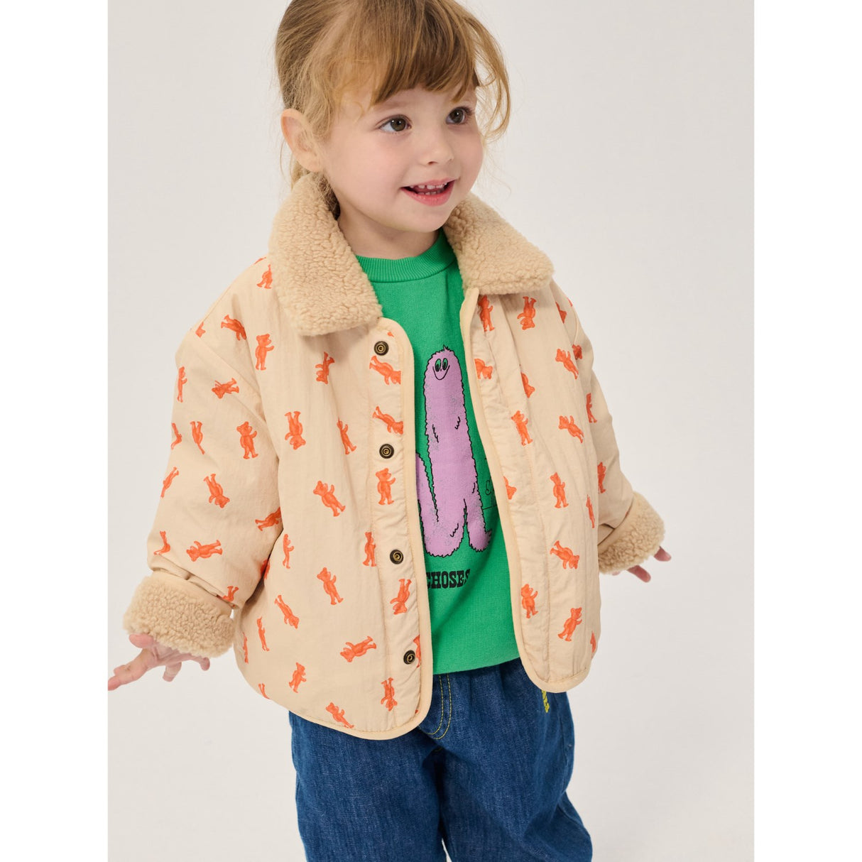 Bobo Choses Light Pink Softpaw Monster Sheepskin Reversible Jacket