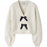 Name It Antique White Black Bow Nkfrina Ls Knit Card Noos