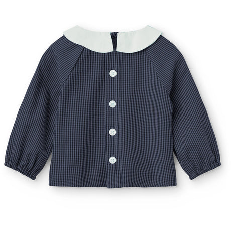 COPENHAGEN COLORS Brown Blue Check Comb. Checkered Baby Set W. Blouse W. Collar & Pants