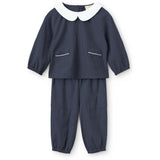 COPENHAGEN COLORS Brown Blue Check Comb. Checkered Baby Set W. Blouse W. Collar & Pants