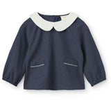 COPENHAGEN COLORS Brown Blue Check Comb. Checkered Baby Set W. Blouse W. Collar & Pants