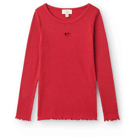 COPENHAGEN COLORS Red Modal Rib Ls Tee W. Heart Hole Pattern