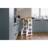Duck Woodworks White Foldable EC Kitchen Tower With High Chair Addon Set