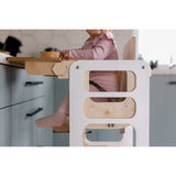 Duck Woodworks White Foldable EC Kitchen Tower With High Chair Addon Set