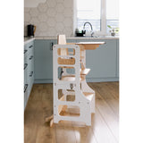 Duck Woodworks White Foldable EC Kitchen Tower With High Chair Addon Set