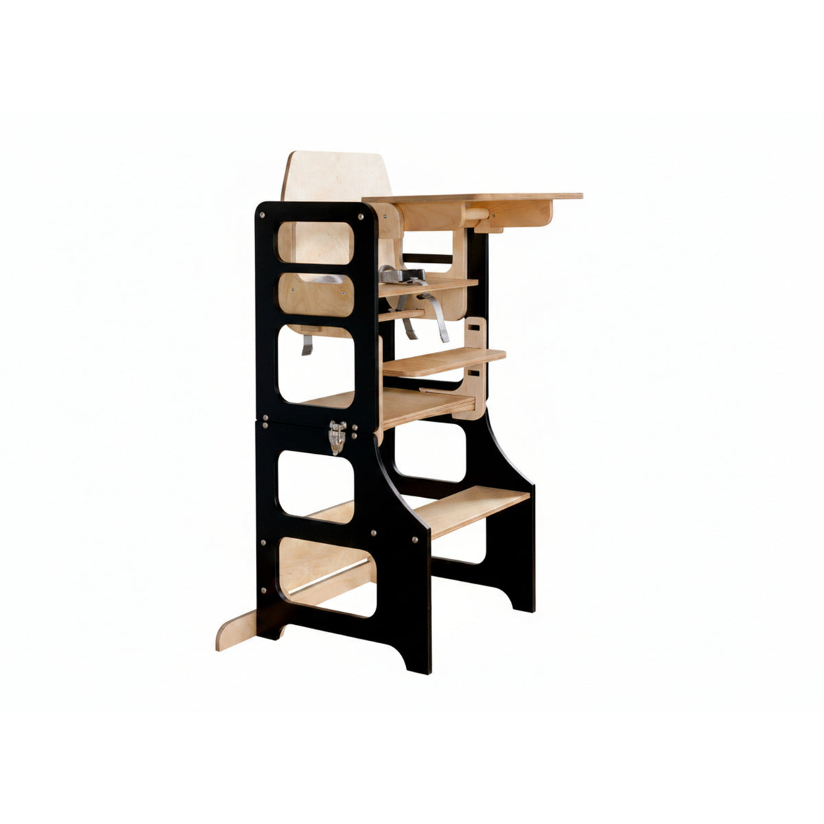 Duck Woodworks Black Foldable EC Kitchen Tower With High Chair Addon Set