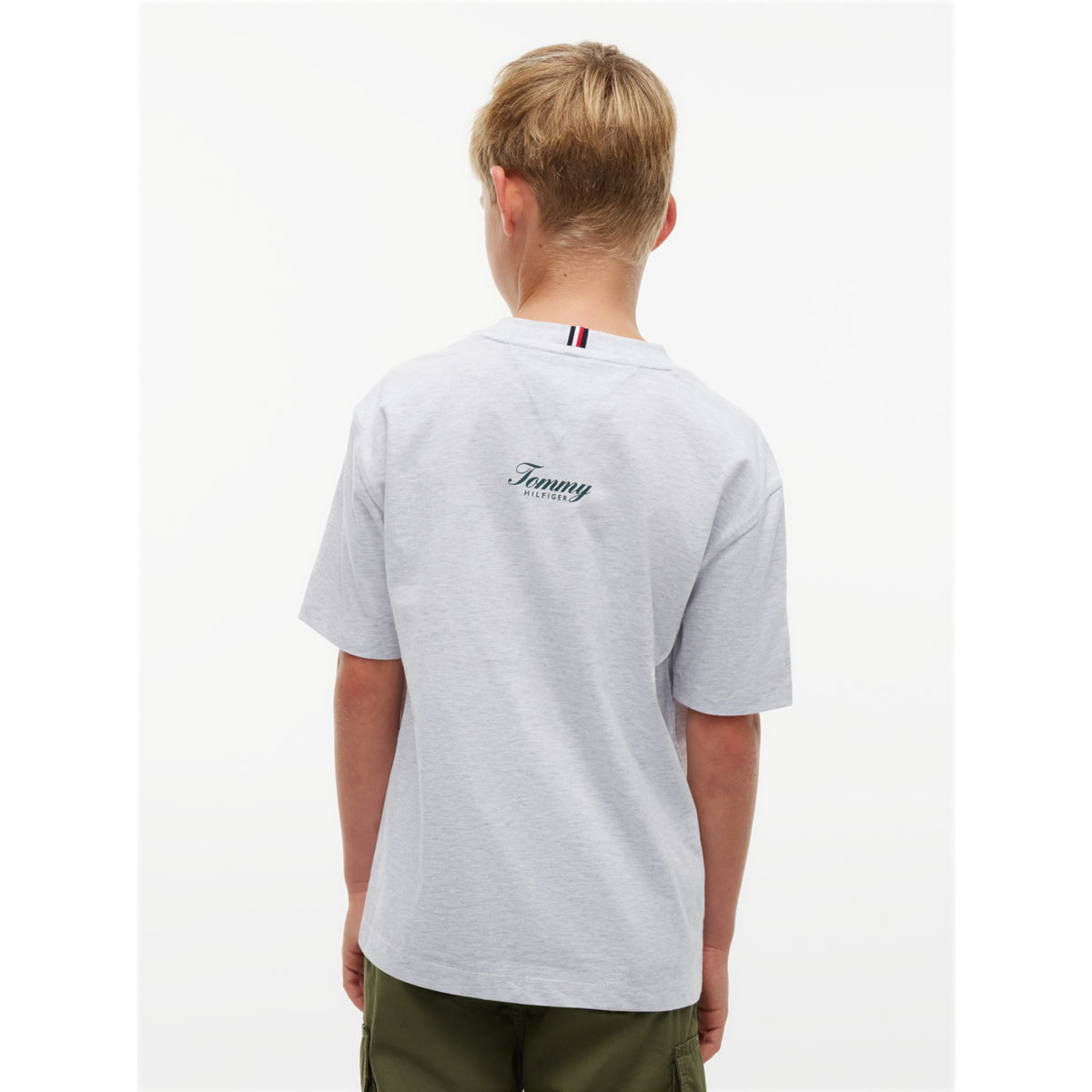 Tommy Hilfiger Grey Heather-Grey Flag Grafitti Tee Ss