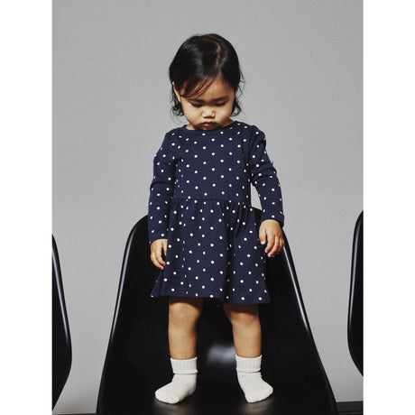 Name It Dark Sapphire Dots Aop In Bright White Nmfvivia Ls Dress Noos