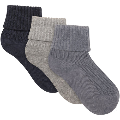 Minymo Blau Gray Baby 2X2 Rib Sock (3-Pack)