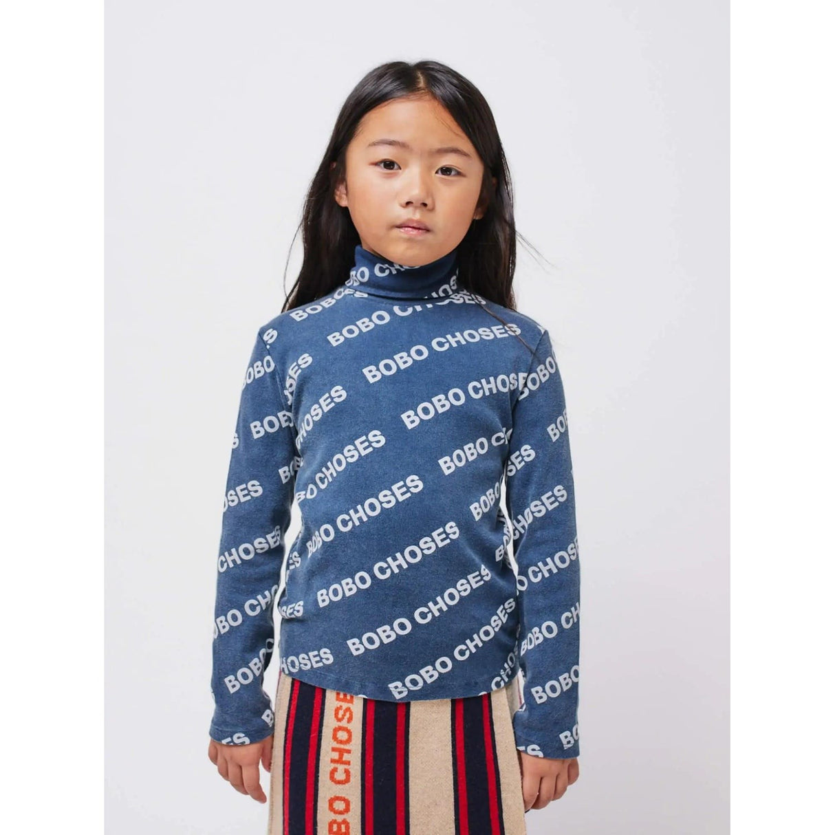 Bobo Choses Midnight Blue All Over Rib Turtle Neck T-shirt