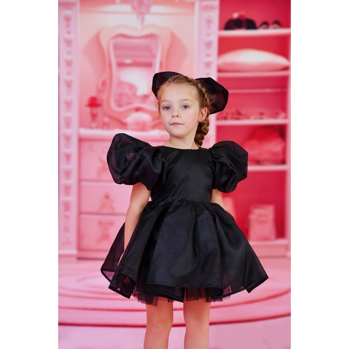 Dolly by Le Petit Tom Black Dolly World V-Back Puff Sleeve Organza Tutu Dress