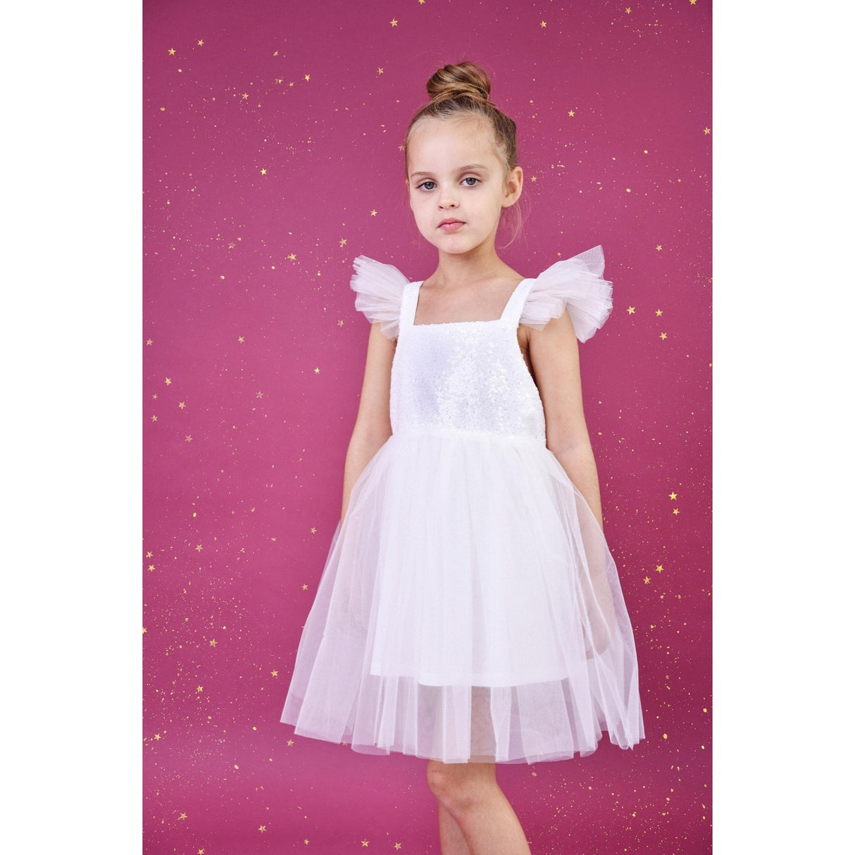 Dolly by Le Petit Tom White Dolly Universe Sequin Glitter Galaxy Tutu Dress