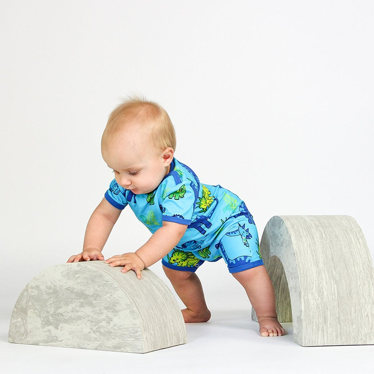 Småfolk Blue Atoll Short-Sleeved Jumpsuit With Dinosaur 2