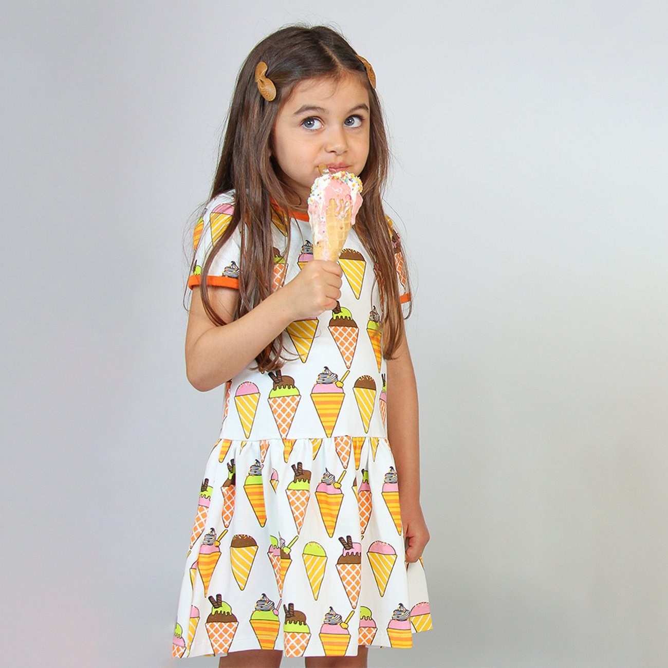 Småfolk Cream Short-Sleeved Dress With Ice Cream 3