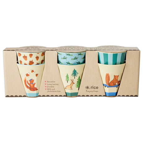 Rice   Melamine Cups Blue Happy Forest Prints - Small - 6 Pack - 160 ml