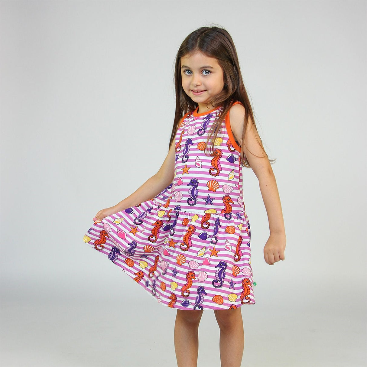 Småfolk Spring Pink Sleeveless Dress With Seahorses 3