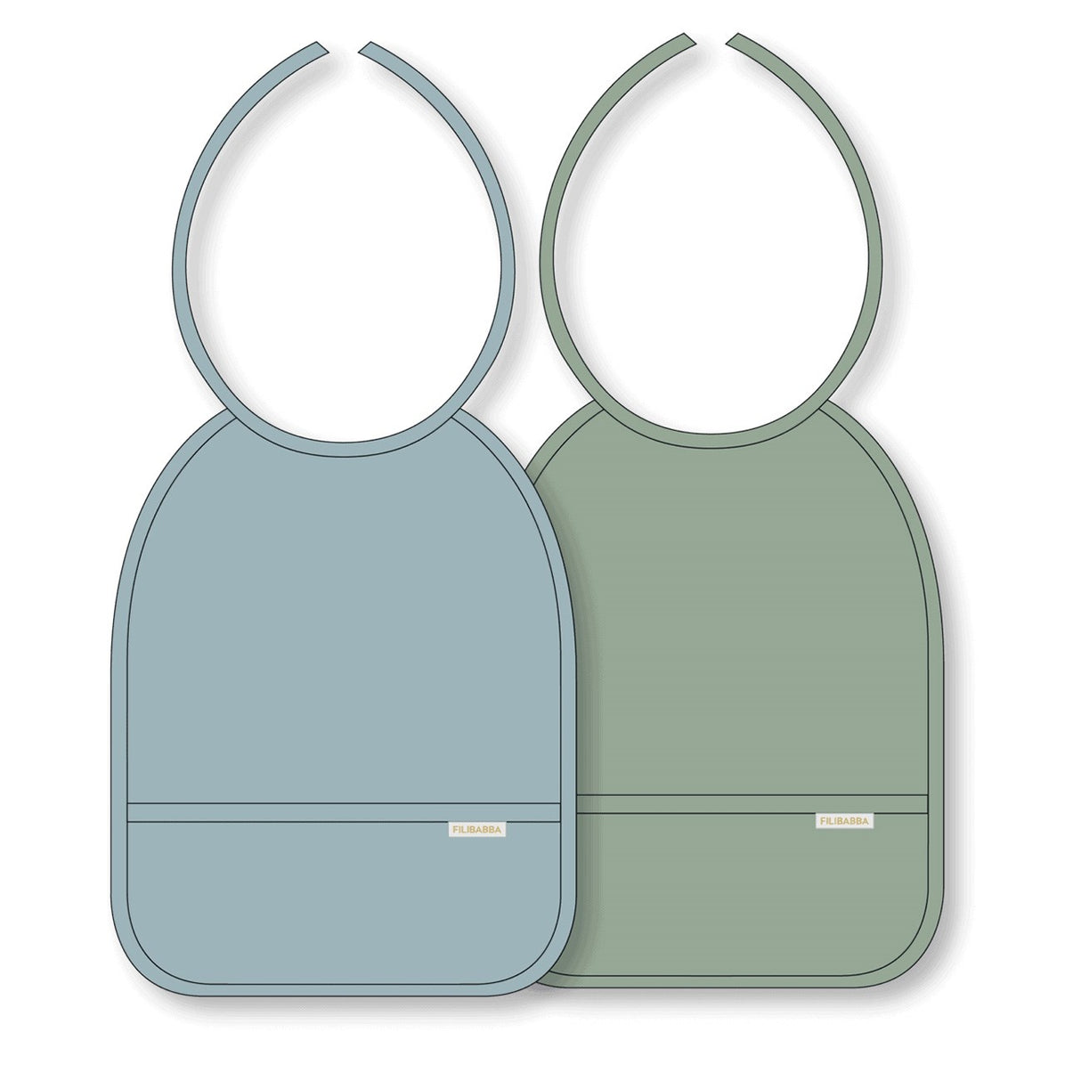 FILIBABBA Bib with tie 2-pack Pearl Blue/Desert Sage