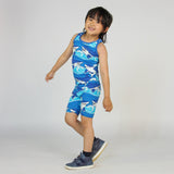 Småfolk Brilliant Blue Tank top and cycling shorts with sharks 3