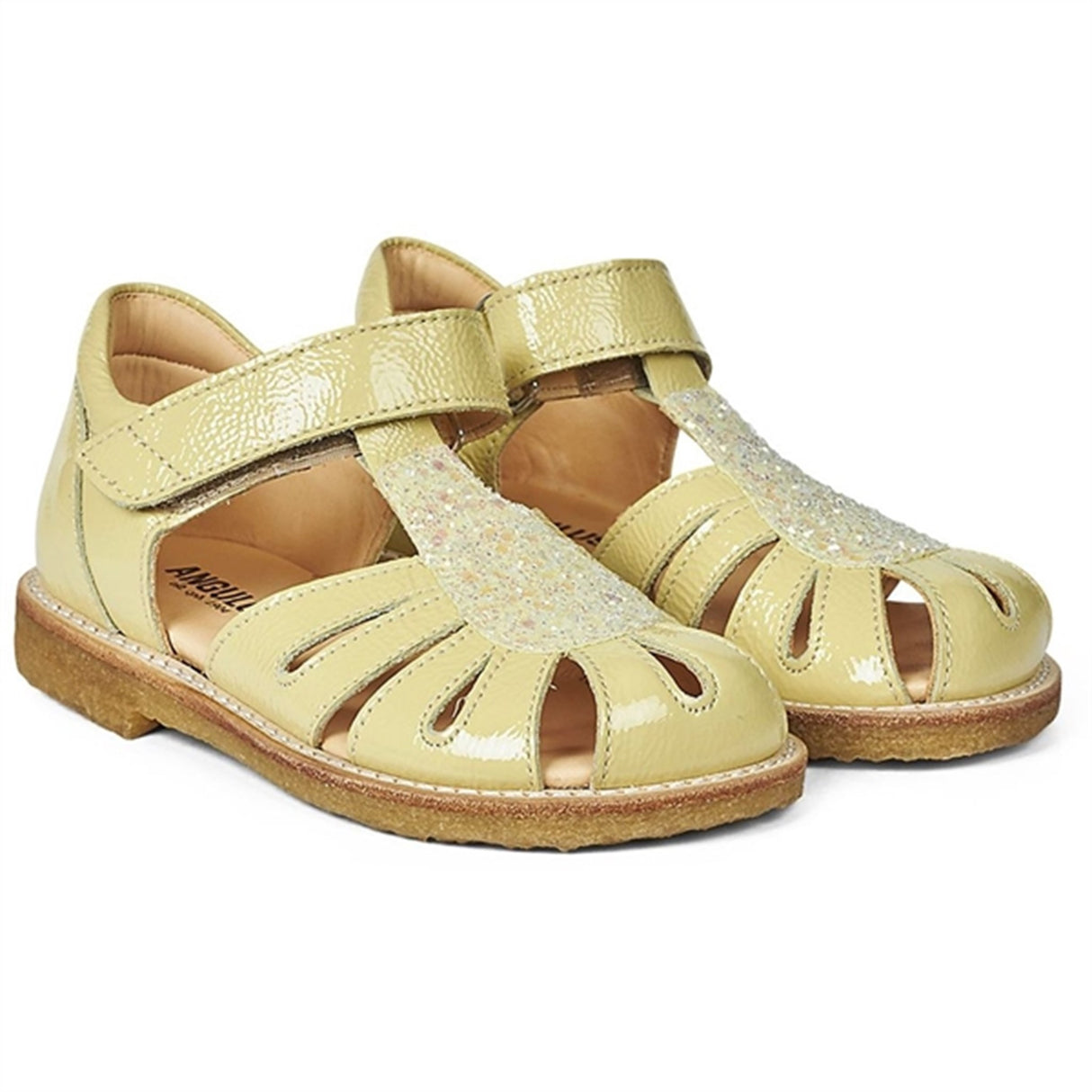 Angulus Sandal W. Velcro Light Yellow/Light Yellow Glitter