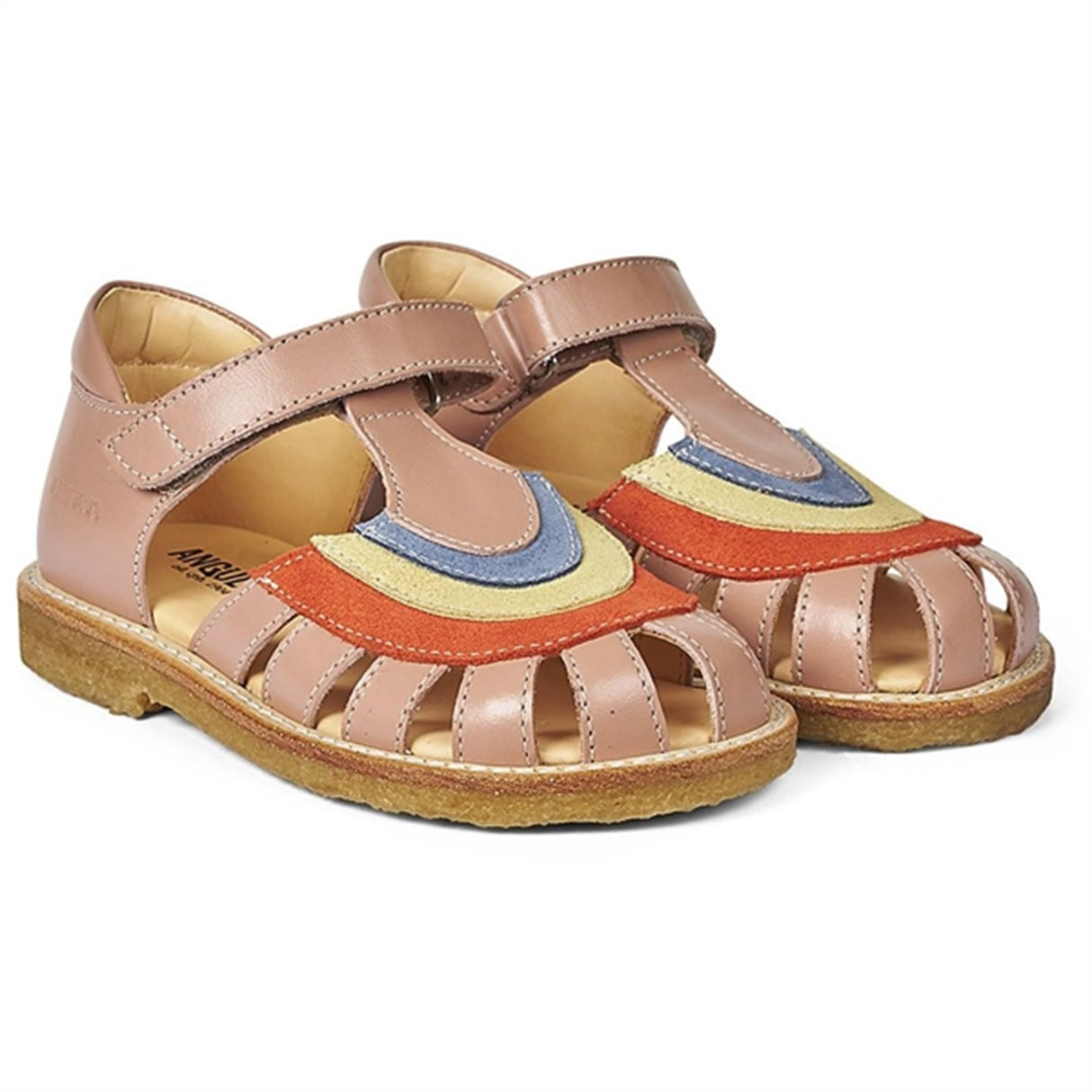 Angulus Sandal W. Rainbow And Velcro Dark Peach/Coral/Yellow/Blue