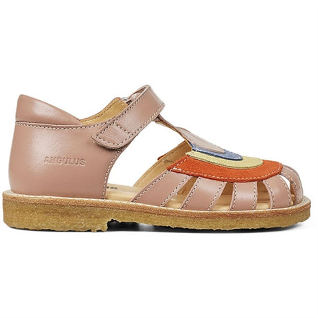 Angulus Sandal W. Rainbow And Velcro Dark Peach/Coral/Yellow/Blue 2