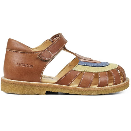 Angulus Sandal W. Rainbow And Velcro Cognac/Yellow/Blue/Peach 2