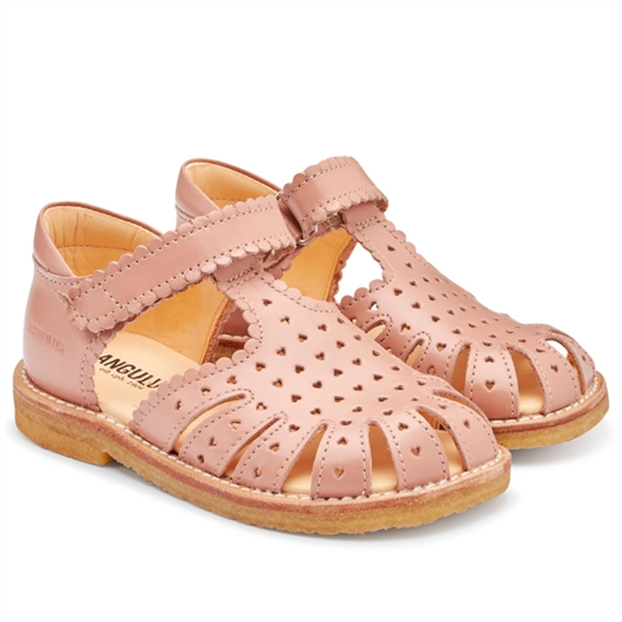 Angulus Sandal W. Velcro And Hearts Dark Peach