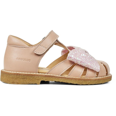 Angulus Sandal W. Bow And Velcro Peach/Peach Glitter 2