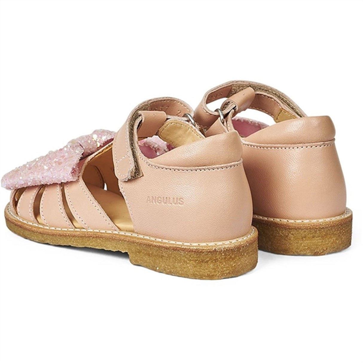 Angulus Sandal W. Bow And Velcro Peach/Peach Glitter 3