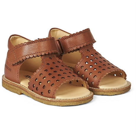 Angulus Starter Sandal W. Velcro And Hearts Cognac