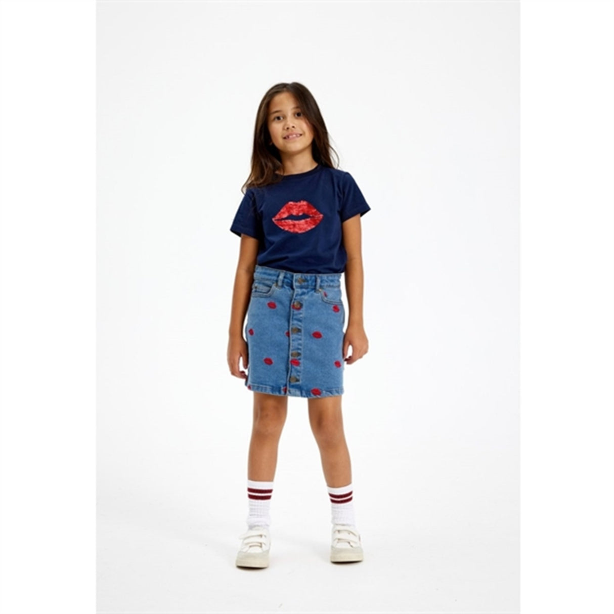 The New Medium blue Lips Denim Skirt 4