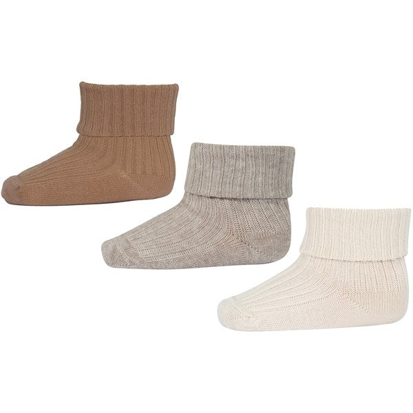 MP Danmark 99030 Cotton Rib Baby Socks 3-pack 108 Beige Melange