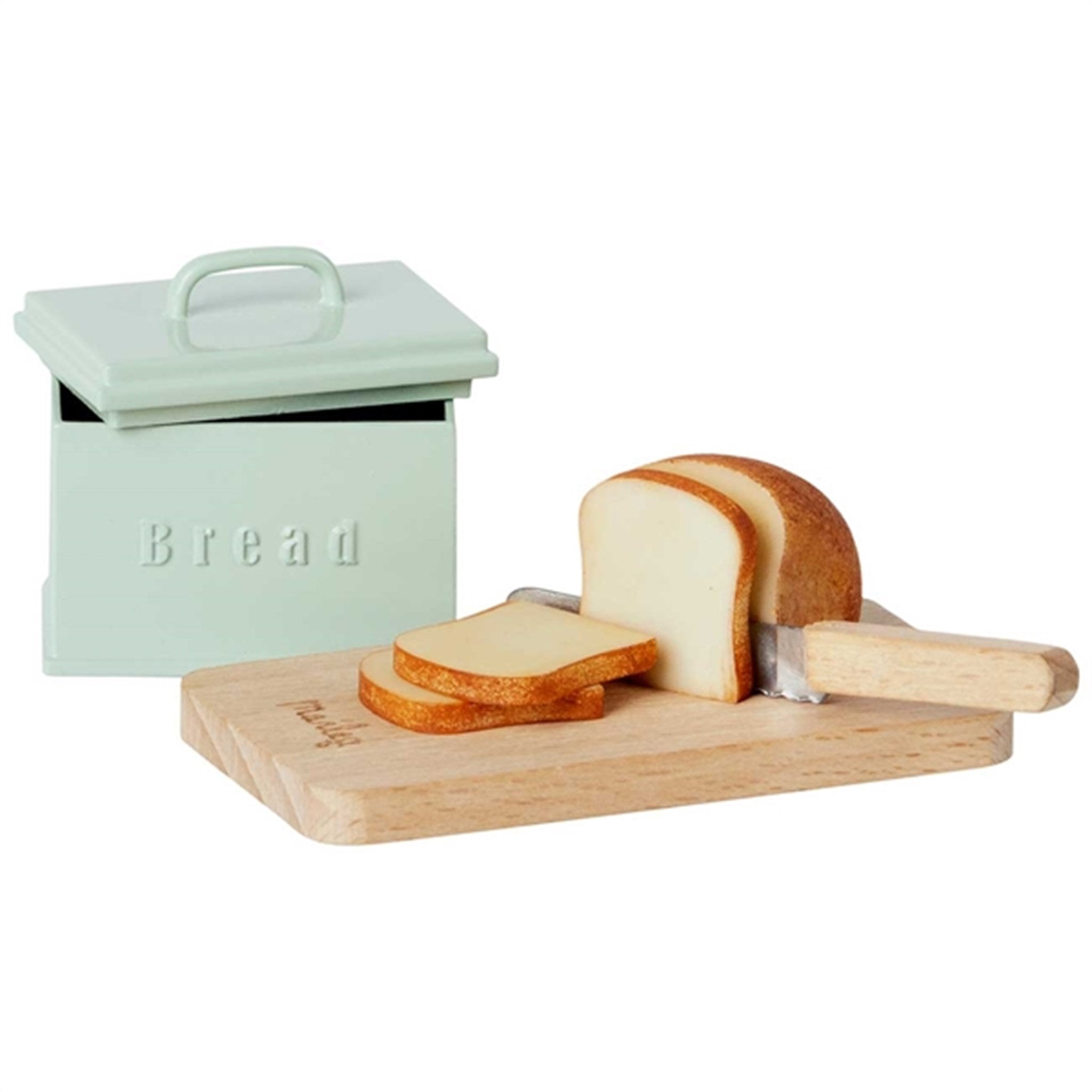 Maileg Miniature Bread Box w. Cutting Board and Knife Mint 2