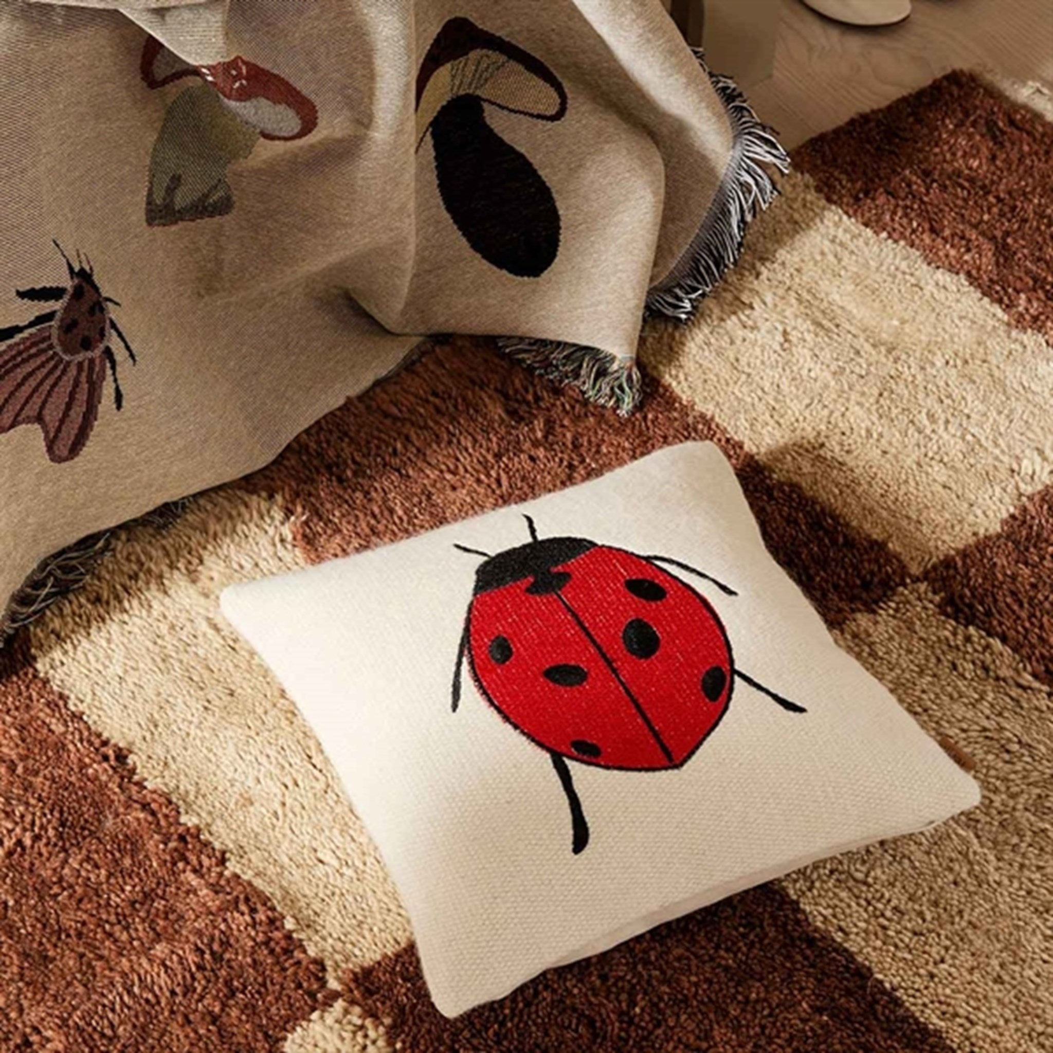 Ferm Living Forest Embroidered Cushion Ladybird 3