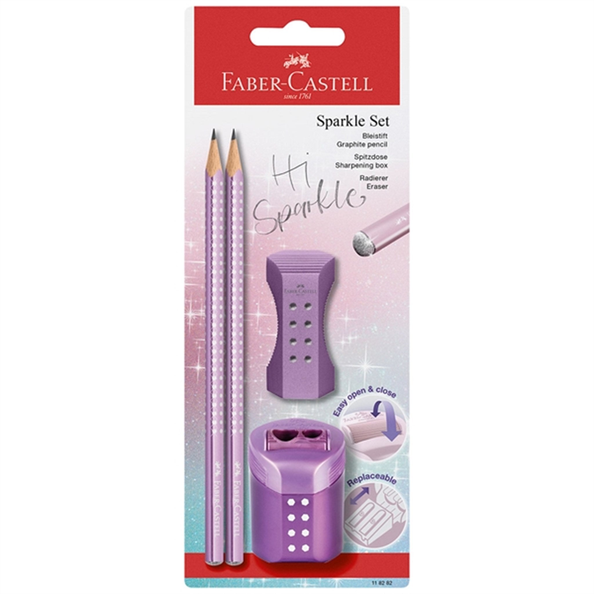Faber-Castell Sparkle 2 Pencils, Eraser, Pencil Sharpener - Purple