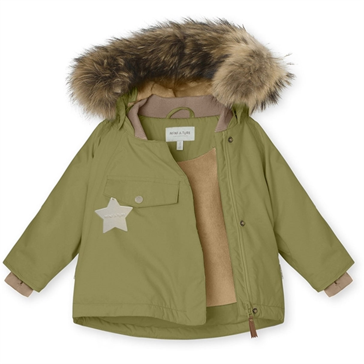 MINI A TURE Wang Fleece Fur Winter Jacket Mosstone 3