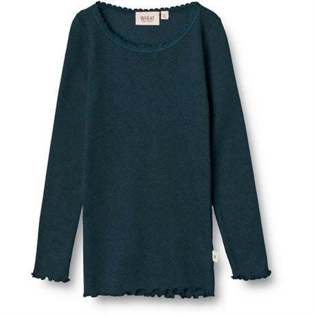 Wheat Navy Rib Lace Blouse