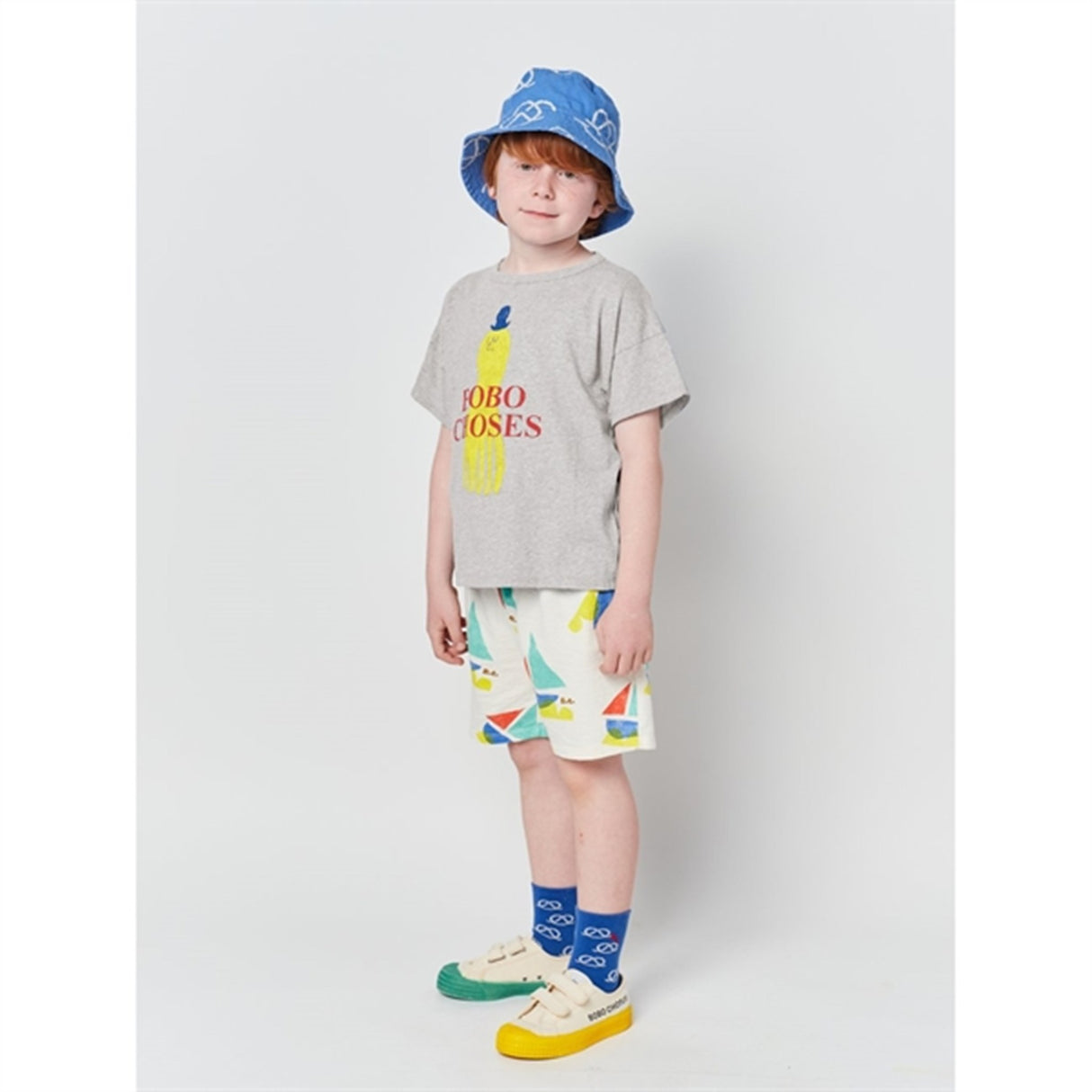 Bobo Choses Light Heather Grey Yellow Squid T-Shirt 8