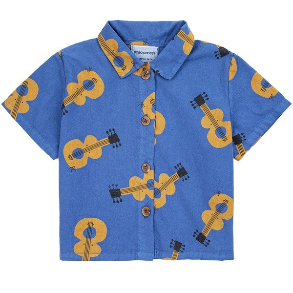 Bobo Choses Baby Acoustic Guitar All Over Woven Shirt Short Sleeve Navy Blue