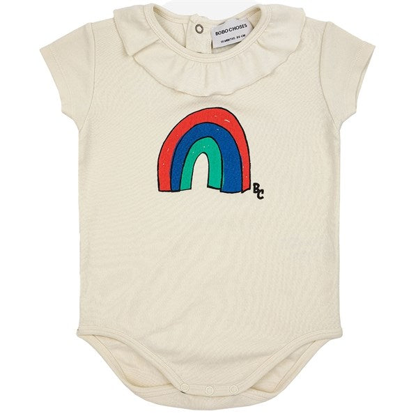 Bobo Choses Baby Rainbow Ruffle Collar Body Short Sleeve Offwhite