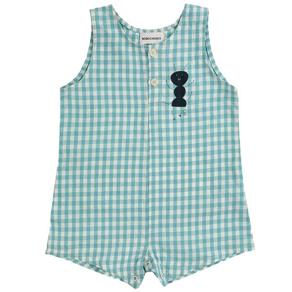 Bobo Choses Baby Ant Vichy Woven Playsuit Sleeveless Turquoise