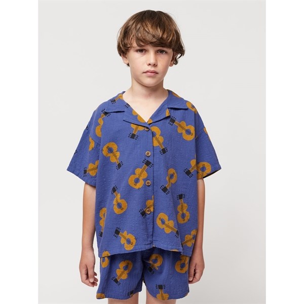 Bobo Choses Acoustic Guitar All Over Woven Shirt Short Sleeve Navy Blue 3