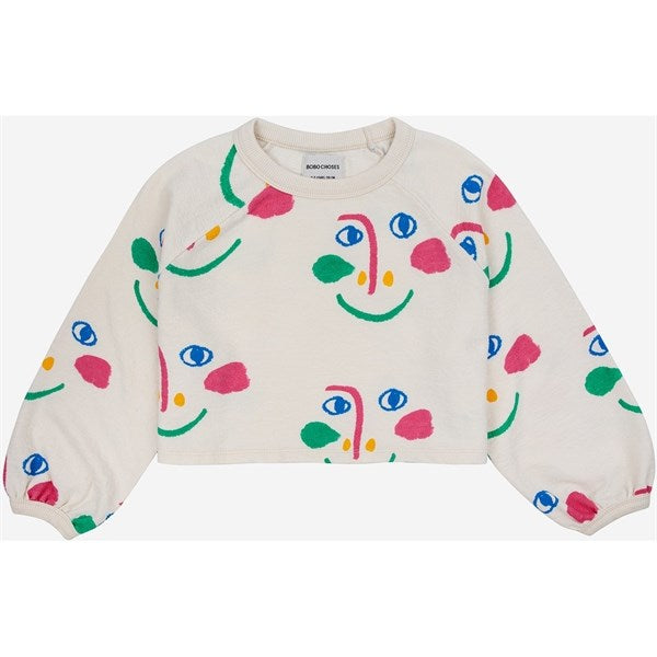 Bobo Choses Smiling Mask All Over Raglan Sleeves Cropped Sweatshirt Offwhite