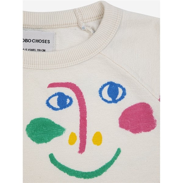 Bobo Choses Smiling Mask All Over Raglan Sleeves Cropped Sweatshirt Offwhite 2